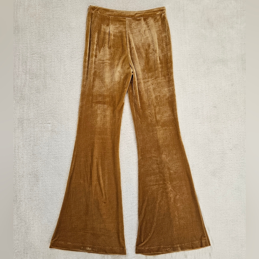 NEW Flying Tomato Yellow Flare Pants Velour Bohemian Retro 70s Mustard - Picture 5 of 7